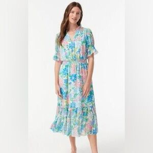 J.Crew Smocked Ruffle Midi Dress in Fairy Floral XS